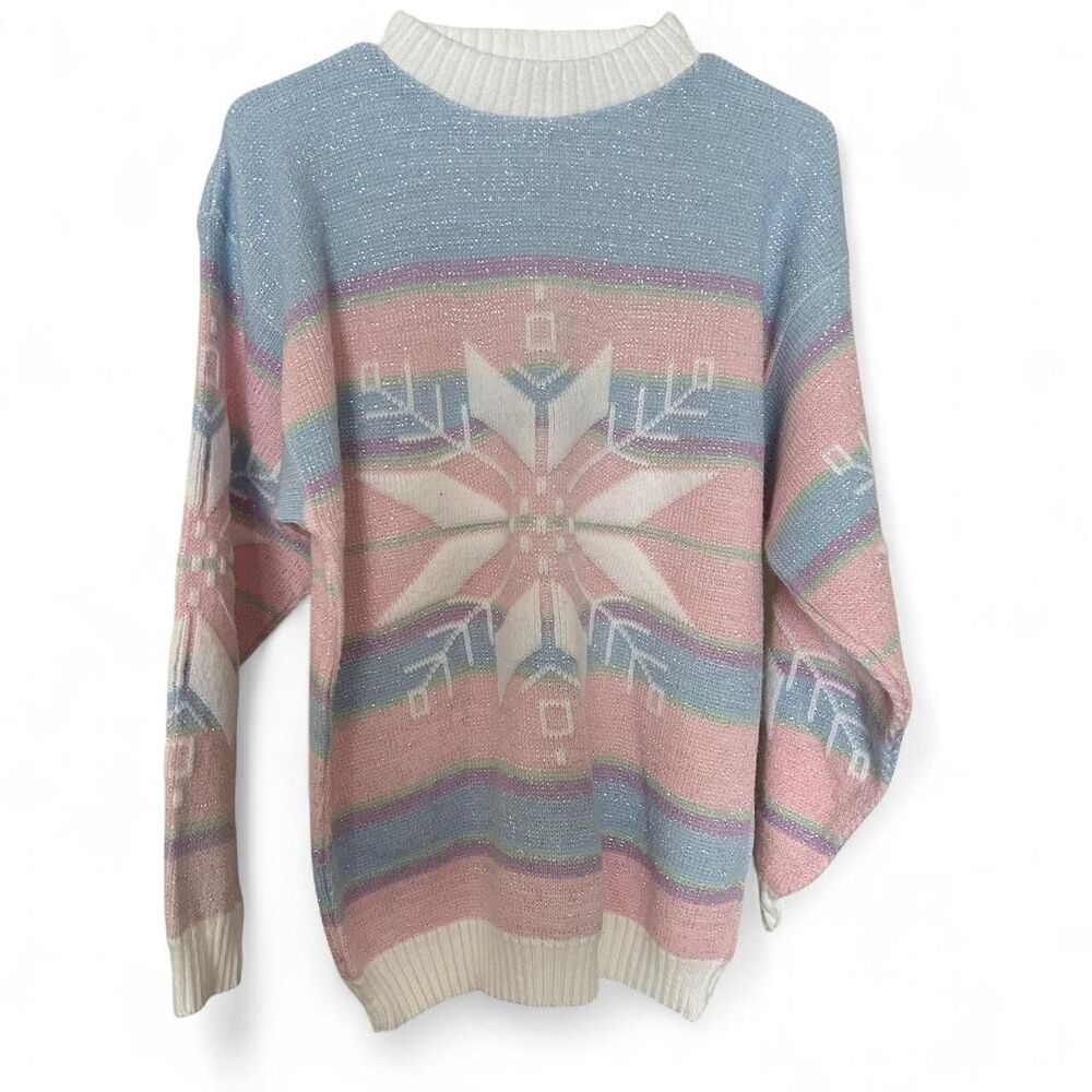 vintage 90s 1990s 80s 1980s retro Christmas holiday Pink blue sweater large